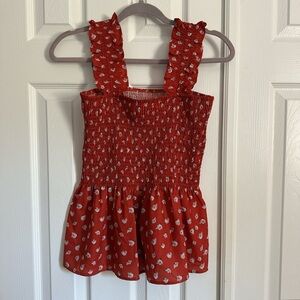 Red Floral Smocked Peplum Top